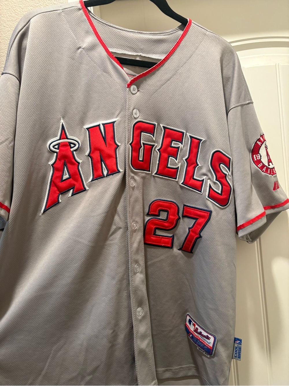 Mike Trout Los Angeles Angels #27 Grey Baseball Jersey with Red Trim size 50